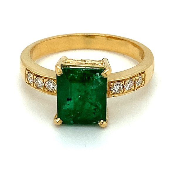 GIA Cert Emerald 3.70ct Diamonds 18K Gold Ring - Picture 1 of 10